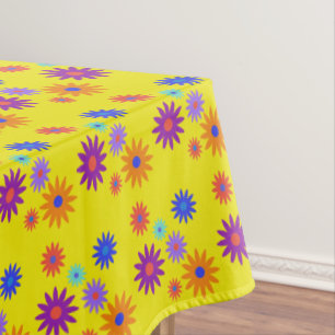 Garden Party Funky Retro 70s Flower Print Yellow Tablecloth