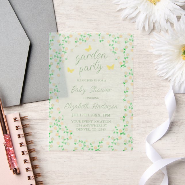 Garden Party Gender Neutral Baby Shower Vellum Invitations (Wedding)