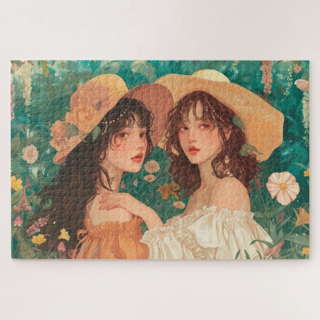 Garden Party Girls Jigsaw Puzzle (Horizontal)