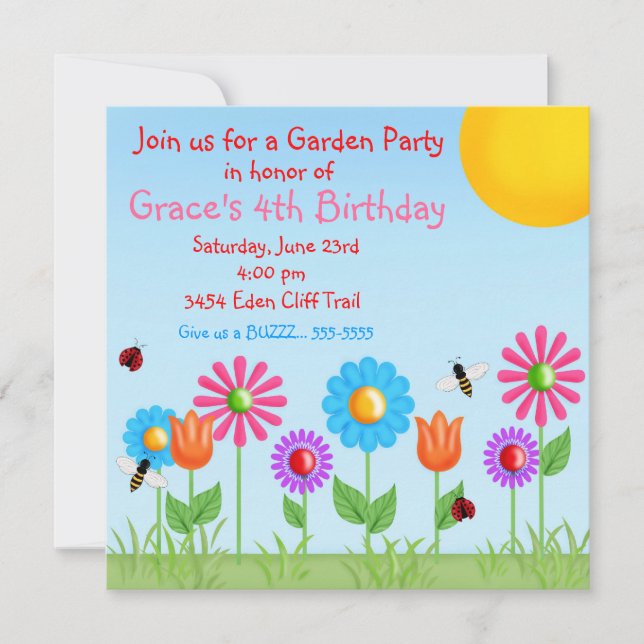 Garden Party Ladybug  Birthday Invitations (Front)