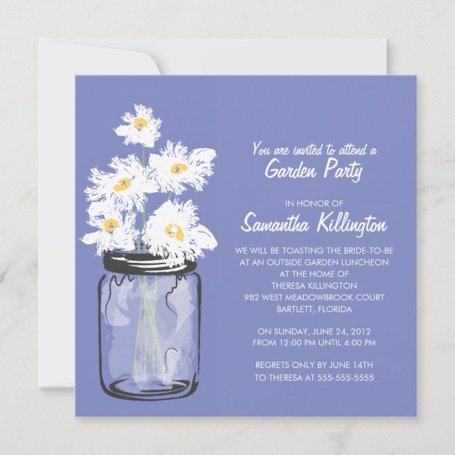 Garden Party Mason Jar & White Daisies Invitation (Front)