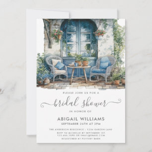 Garden Party Picnic Blue Pink Floral Bridal Shower Invitation