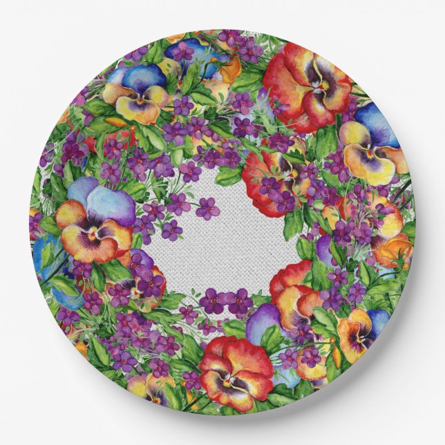 Garden Party Pretty Pansies Paper Plate (Front)