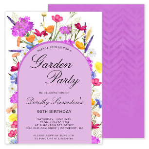 Garden Party Watercolor Wildflower 90th Birthday Invitation