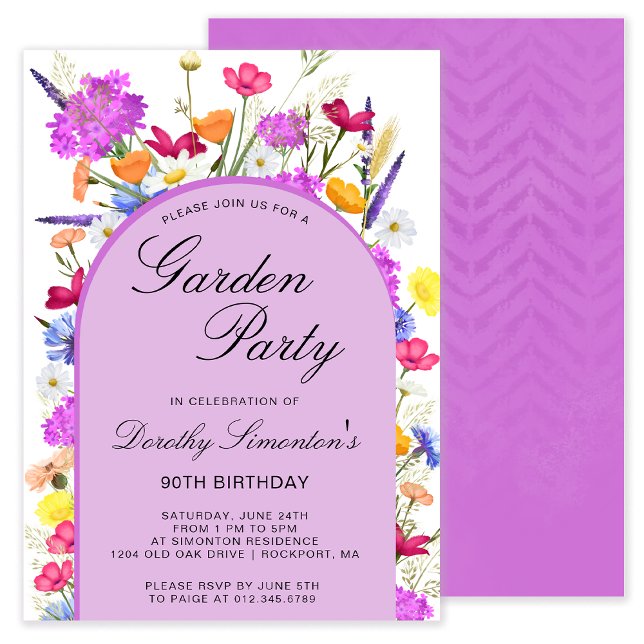 Garden Party Watercolor Wildflower 90th Birthday Invitation (Creator Uploaded)