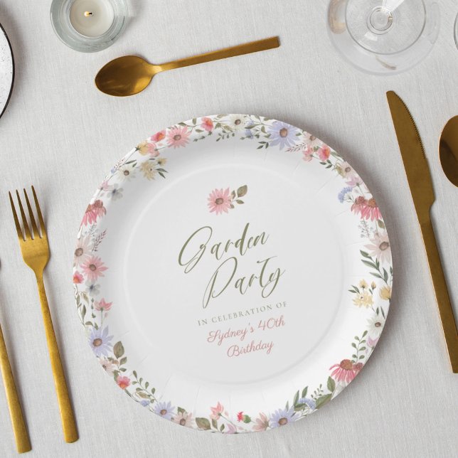 Garden Party Watercolor Wildflower Floral Birthday Paper Plate (Creator Uploaded)