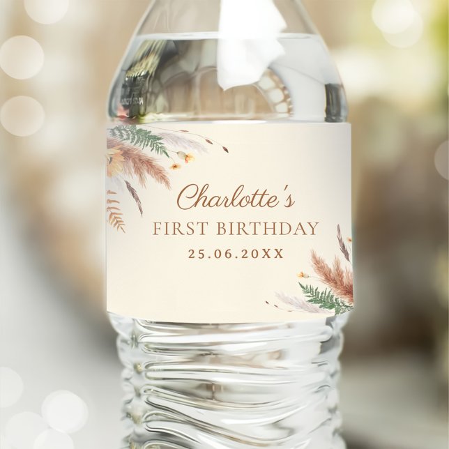 Garden Party Wildflower Floral 1st Birthday Water Bottle Label (Creator Uploaded)