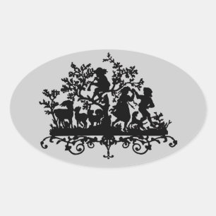 Garden Party With Children Dancing Oval Sticker
