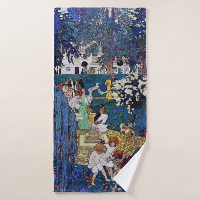 Garden Party with Dog & Cat, Jessie Willcox Smith Bath Towel (Bath Towel)