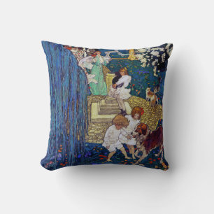 Garden Party with Dog & Cat, Jessie Willcox Smith Cushion