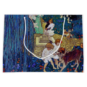 Garden Party with Dog & Cat, Jessie Willcox Smith Large Gift Bag