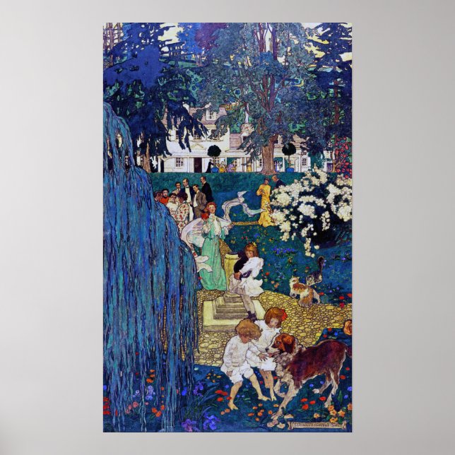 Garden Party with Dog & Cat, Jessie Willcox Smith Poster (Front)