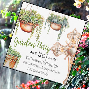 Garden Party with Succulents and Garden Decor Invitation