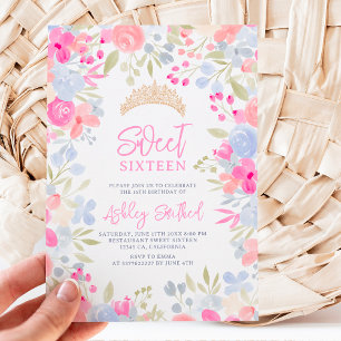 Garden pastel wild flowers Sweet 16 birthday Invitation