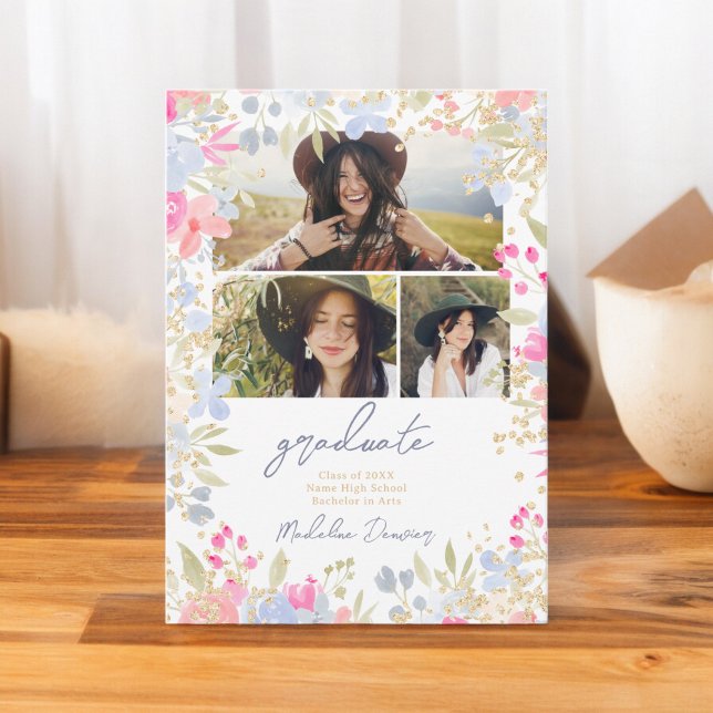 Garden pastel wildflowers 3 photos graduation announcement (Garden pastel wildflowers 3 photos graduation announcement)