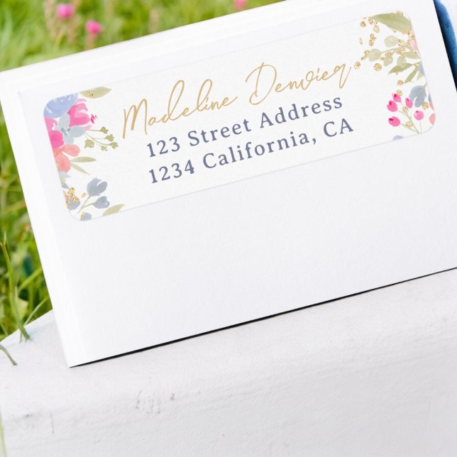 Garden pastel wildflowers graduation return address label (Garden pastel wildflowers graduation label)