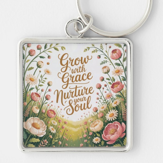Garden Path Scene Grow With Grace Quote Key Ring (Front)