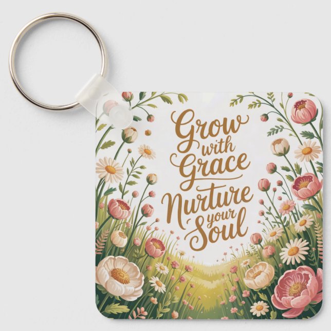 Garden Path Scene Grow With Grace Quote Key Ring (Front)
