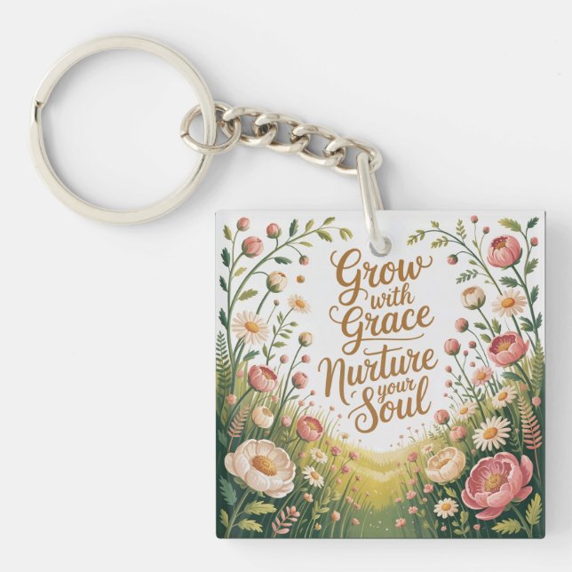 Garden Path Scene Grow With Grace Quote Key Ring (Front)