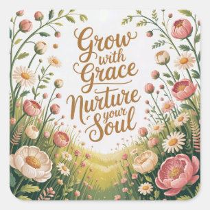 Garden Path Scene Grow With Grace Quote Square Sticker