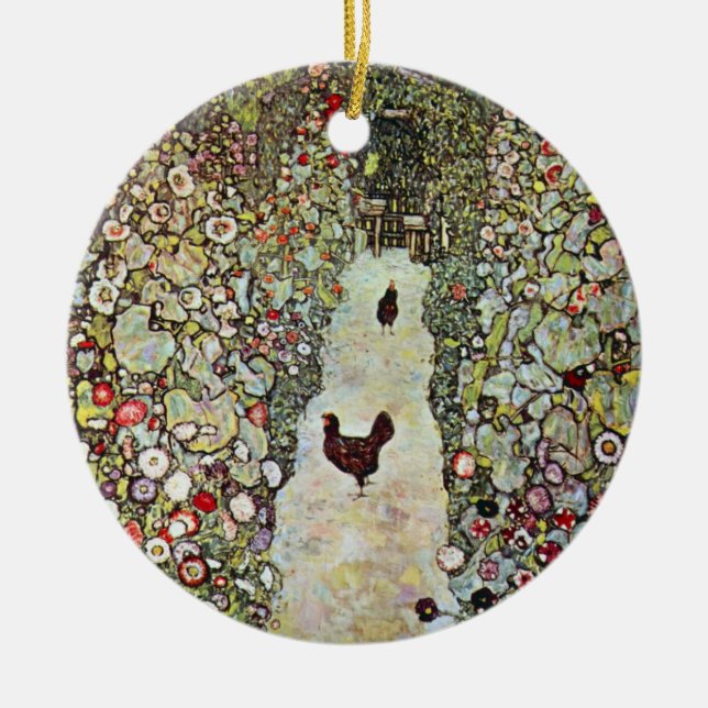 Garden Path w Chickens, Gustav Klimt, Art Nouveau Ceramic Ornament (Front)