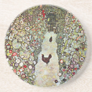 Garden Path w Chickens, Gustav Klimt, Art Nouveau Coaster