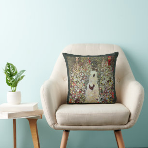 Garden Path w Chickens, Gustav Klimt, Art Nouveau Cushion