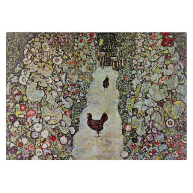 Garden Path w Chickens, Gustav Klimt, Art Nouveau Cutting Board (Front)