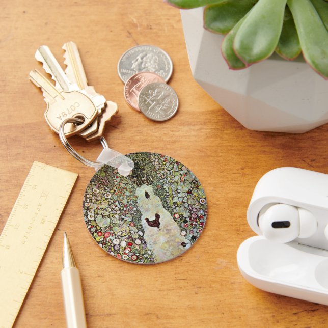 Garden Path w Chickens, Gustav Klimt, Art Nouveau Key Ring (Desk)