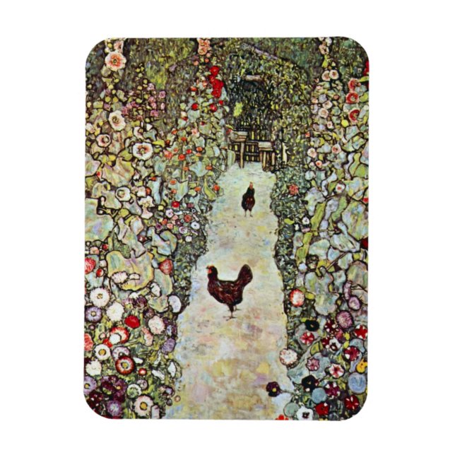 Garden Path w Chickens, Gustav Klimt, Art Nouveau Magnet (Vertical)