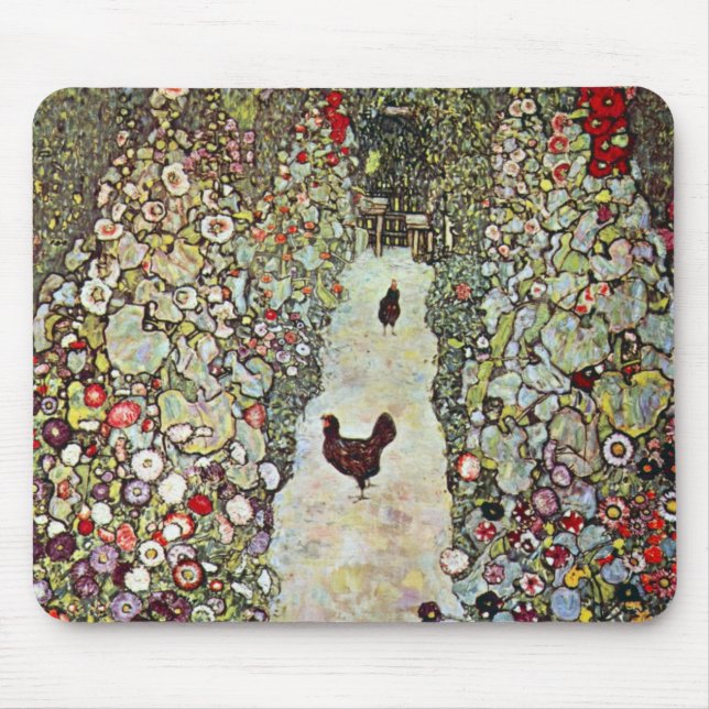 Garden Path w Chickens, Gustav Klimt, Art Nouveau Mouse Pad (Front)