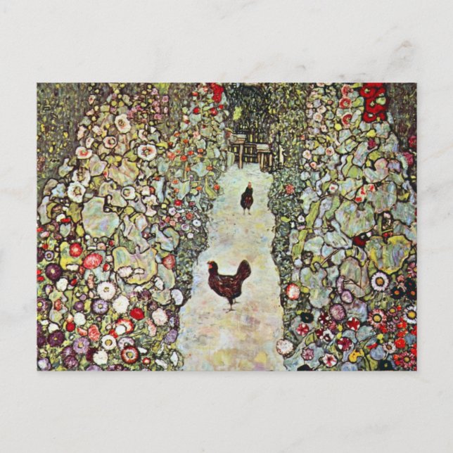 Garden Path w Chickens, Gustav Klimt, Art Nouveau Postcard (Front)