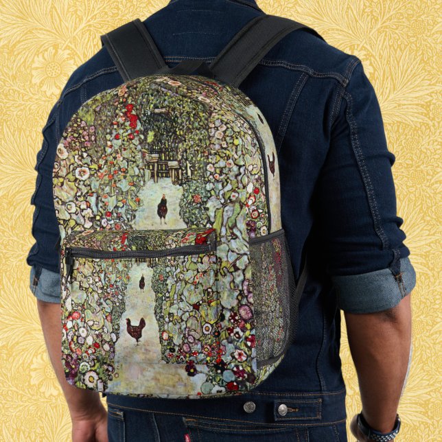 Garden Path w Chickens, Gustav Klimt, Art Nouveau Printed Backpack (Garden Path w Chickens, Gustav Klimt, Art Nouveau Printed Backpack)
