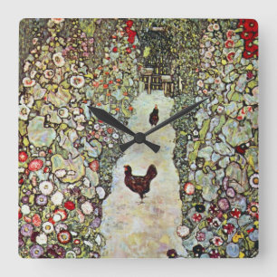 Garden Path w Chickens, Gustav Klimt, Art Nouveau Square Wall Clock