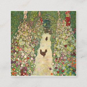 Garden Path with Chickens by Gustav Klimt Square Business Card