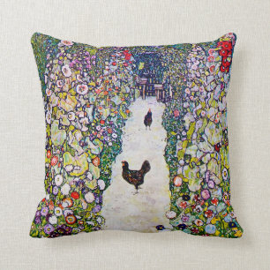 Garden Path with Chickens, Gustav Klimt Cushion