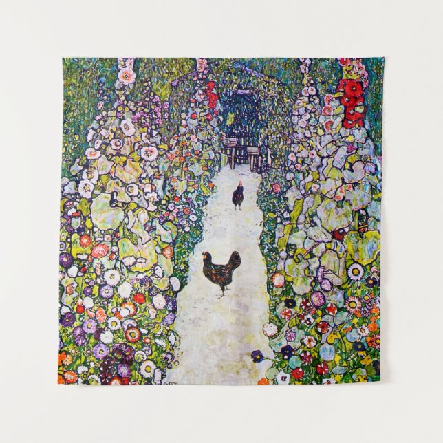 Garden Path with Chickens, Gustav Klimt Tapestry (Front)