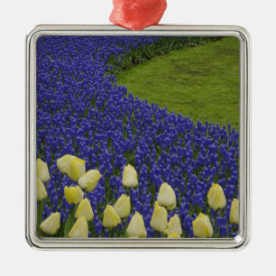 Garden pattern of Grape Hyacinth flowers and 2 Metal Ornament