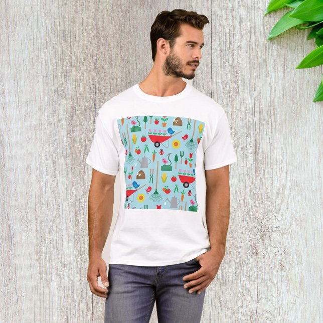 Garden Pattern Spring Flowers and Gardening Tools T-Shirt (Creator Uploaded)
