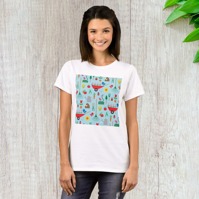 Garden Pattern Spring Flowers and Gardening Tools T-Shirt (Creator Uploaded)