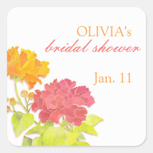 Garden Peony Blooms Bridal Shower Square Sticker