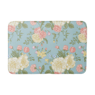 Garden Peony Floral Pattern Bath Mat