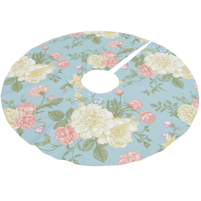 Garden Peony Floral Pattern Brushed Polyester Tree Skirt (Angled)
