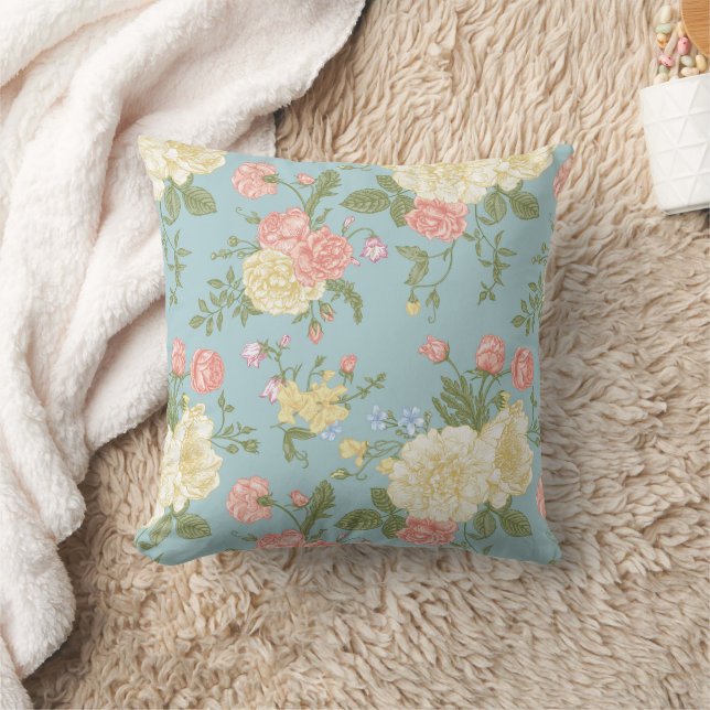 Garden Peony Floral Pattern Cushion (Blanket)