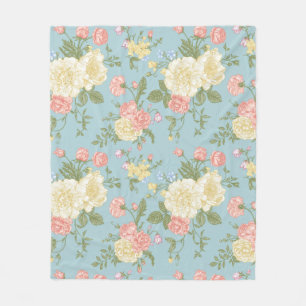 Garden Peony Floral Pattern Fleece Blanket