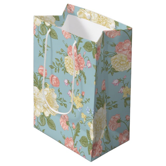 Garden Peony Floral Pattern Medium Gift Bag (Front Angled)