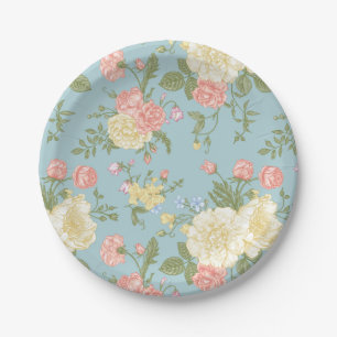 Garden Peony Floral Pattern Paper Plate