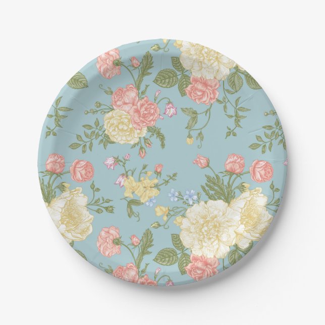 Garden Peony Floral Pattern Paper Plate (Front)