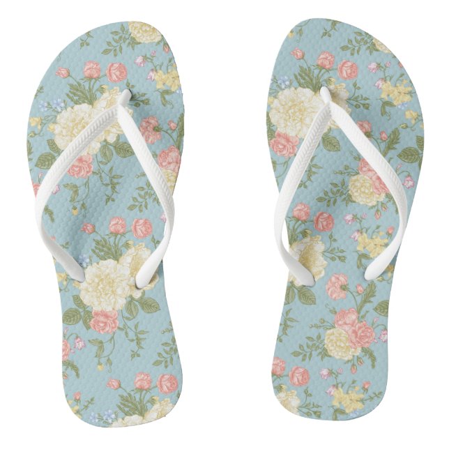 Garden Peony Floral Pattern Thongs (Footbed)