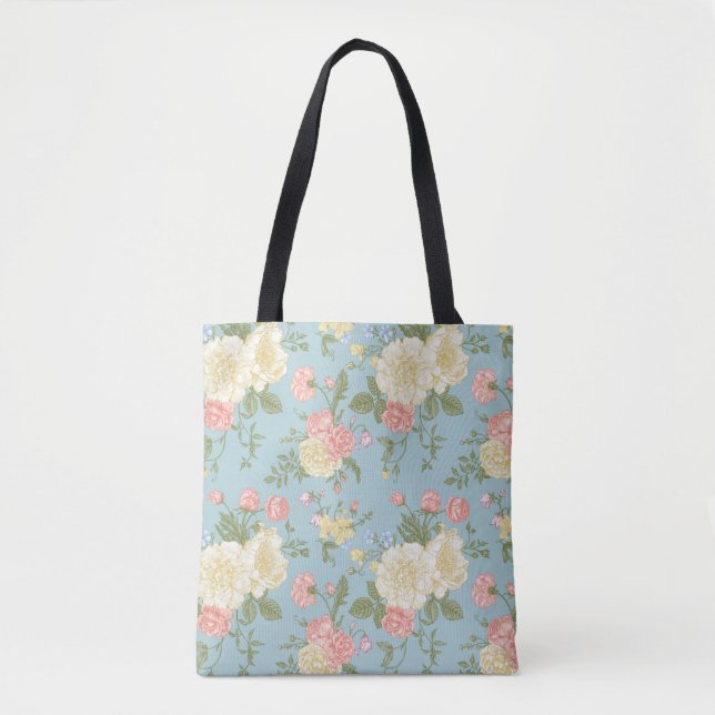 Garden Peony Floral Pattern Tote Bag (Front)